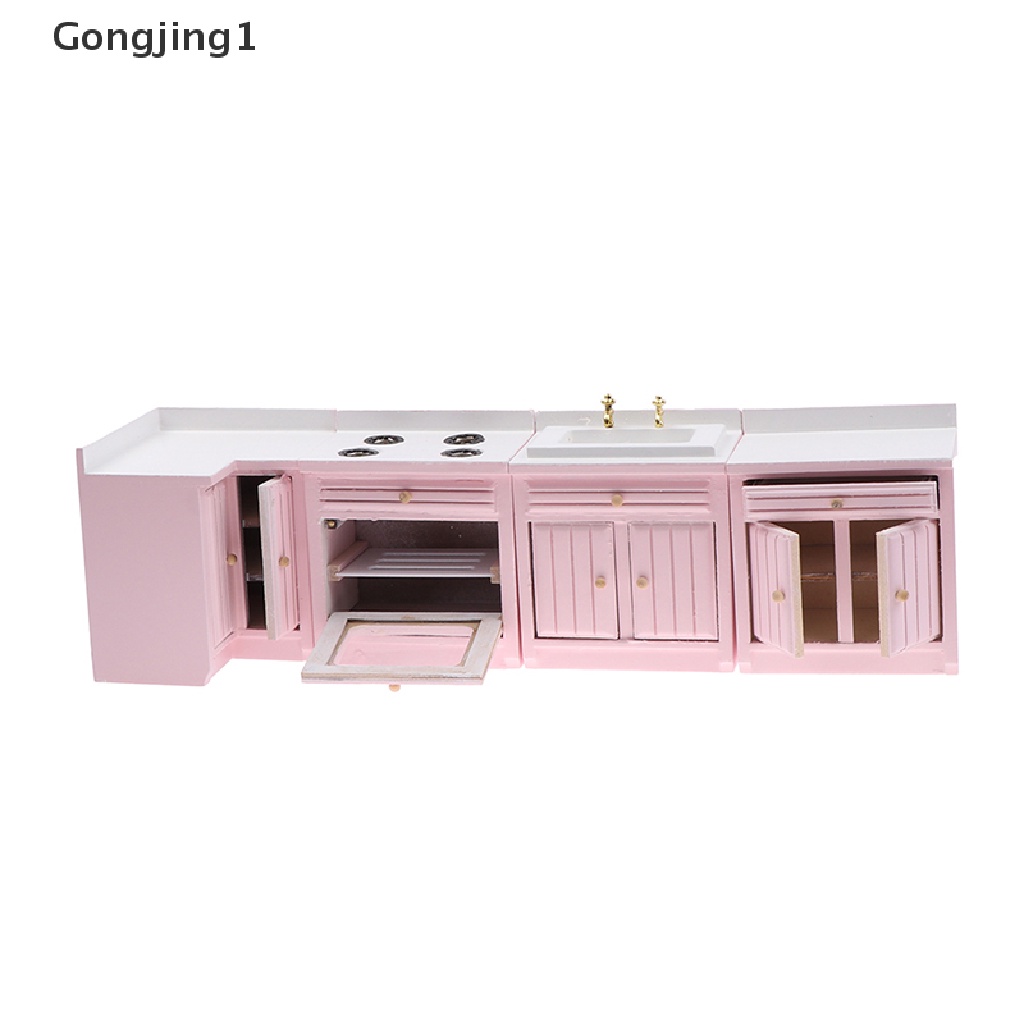 Gongjing1 Mainan Miniatur Lemari + Wastafel + Kompor + Peralatan Masak Skala 1: 12 Untuk Aksesoris Rumah Boneka