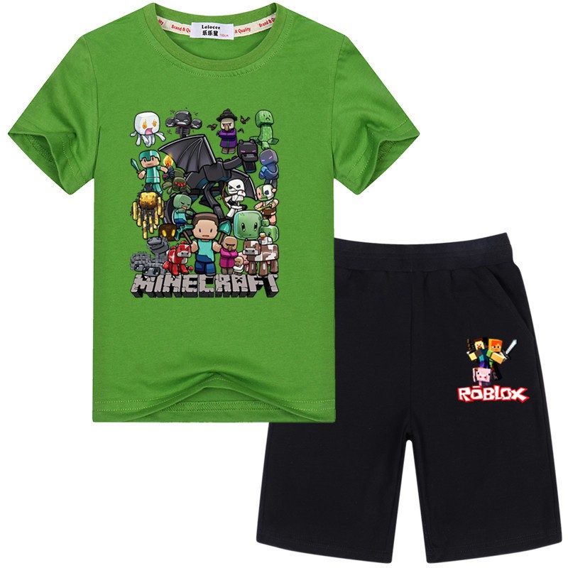 Boys Minecraft T Shirt Roblox Shorts Clothes Sets Children Summer Fashion Sports Clothing Shopee Indonesia - gambar baju roblox keren