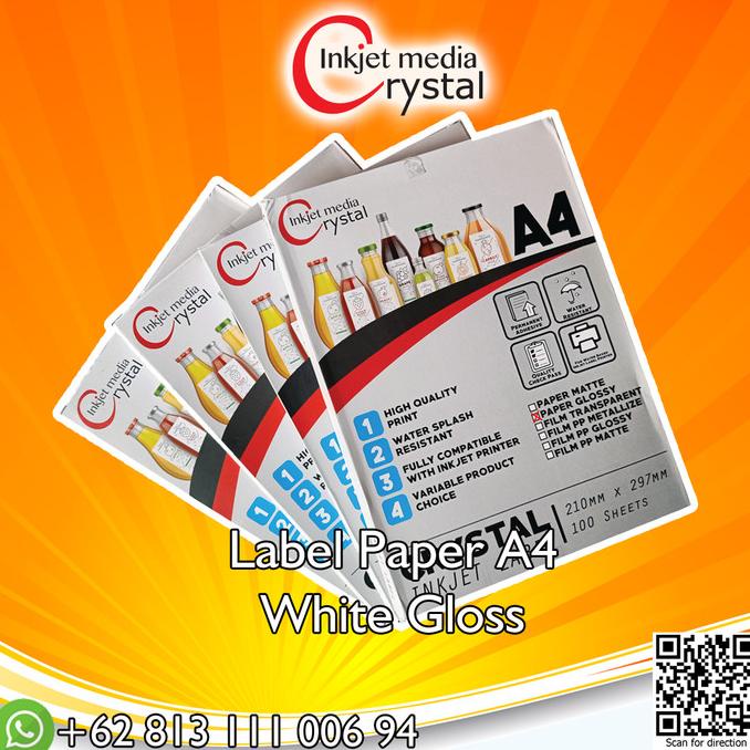 

Sticker Inkjet A4 Label White Gloss Paper Premium Paket 100 Lembar