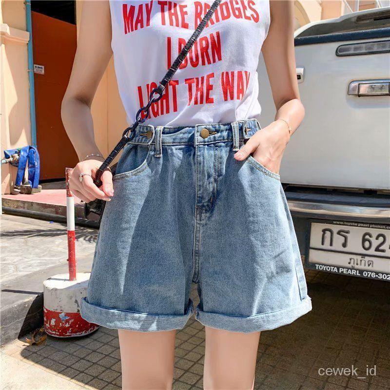 CEWEK_ID Fashion wanita celana kulot pendek wanita celana jeans high waist cewek shorts pants denim korean style hot pants jumbo dewasa ootd