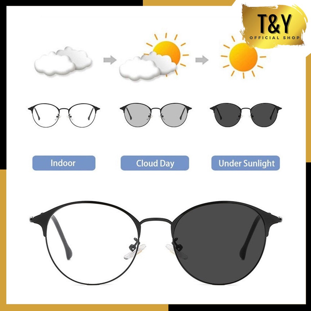 T&amp;Y Kacamata Photocromic Anti Radiasi 6519 Kaca Mata Wanita Pria Anti Silau Sunglasses Korean Style Photochromic Murah Import