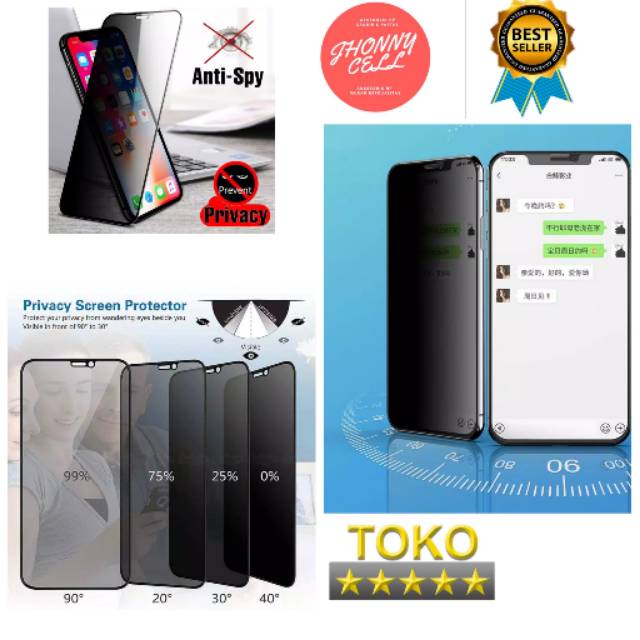 (JC) TEMPERED GLASS FULL ANTI SPY PRIVACY IPHONE 11PROMAX IPHONE11 IP XR IP XSMAX IP X IP 7+/8+ IP 6 IP6+