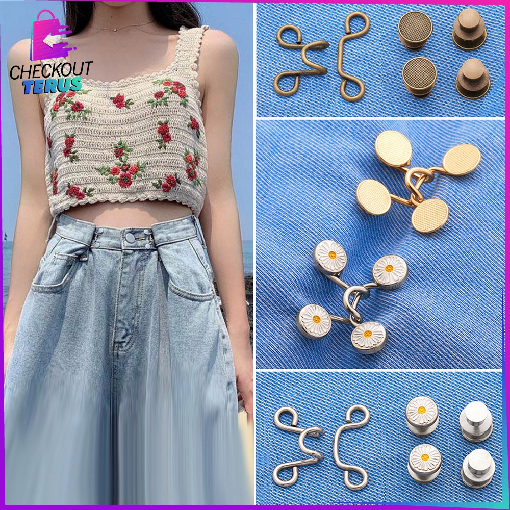 CT P145 P146 Kancing Jeans Daisy Lepas Pasang Multifungsi Korean Style Kait Pengecil Lingkar Celana longgar kebesaran