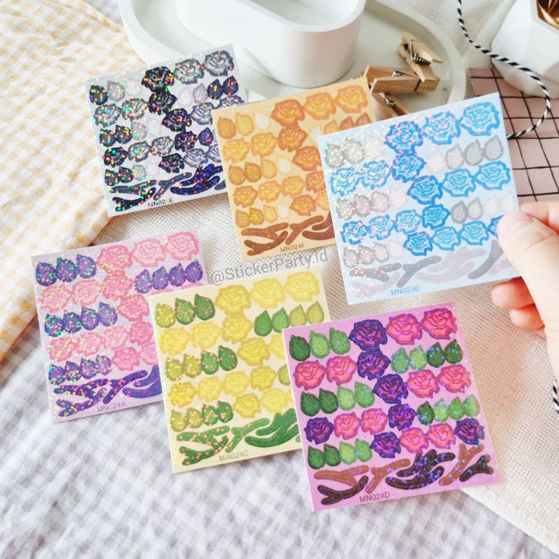 

Stiker Bunga Mawar Rose Deco Toploader Polaroid Kpop Jurnal Flower Deco Kiss Cut by Sticker Party 7x7cm Laminasi Glossy Glitter Kilap MN024