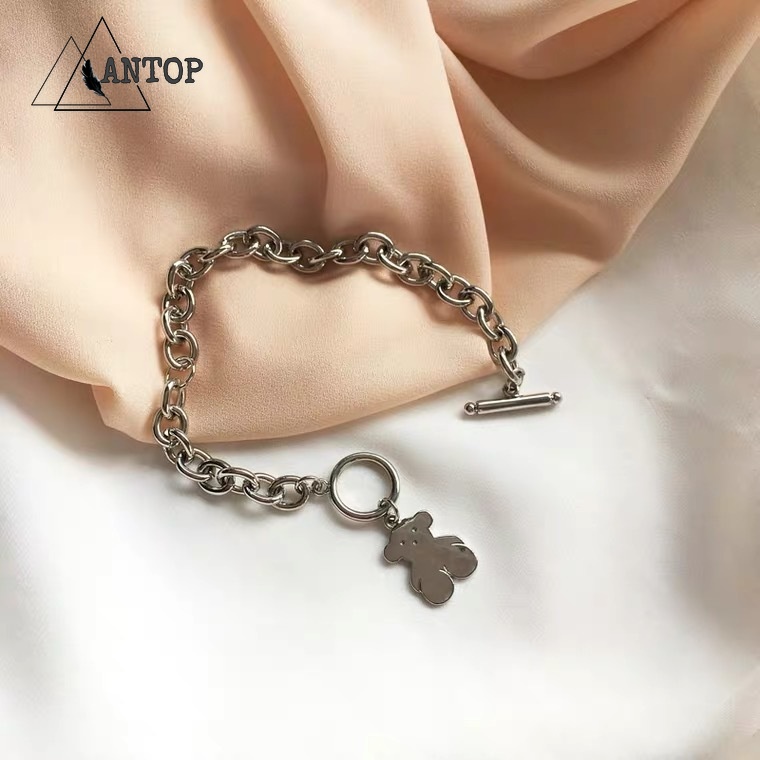 Korean Gelang Bahan Titanium Steel Desain Beruang Gaya Hip Hop Gelang Untuk Pasangan ANTOP