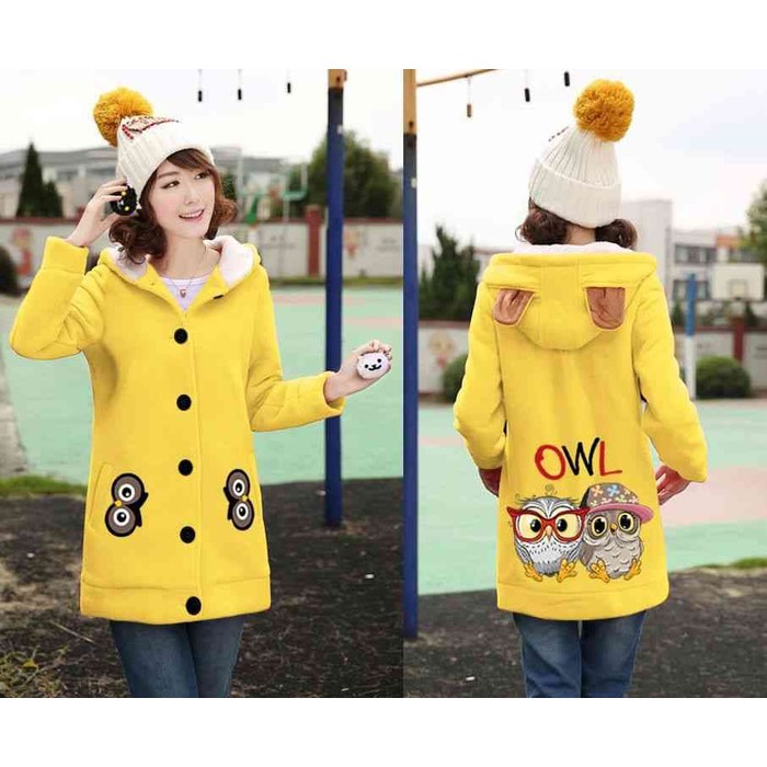 [Long Jaket OWL Kuning LO] jaket wanita babytery kuning