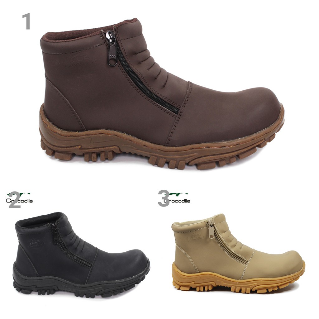 SEPATU BOOTS ZIPPER PRIA  CROCODILE STRUTS KREM RESLETING SANTAI KASUAL KERJA SAFETY