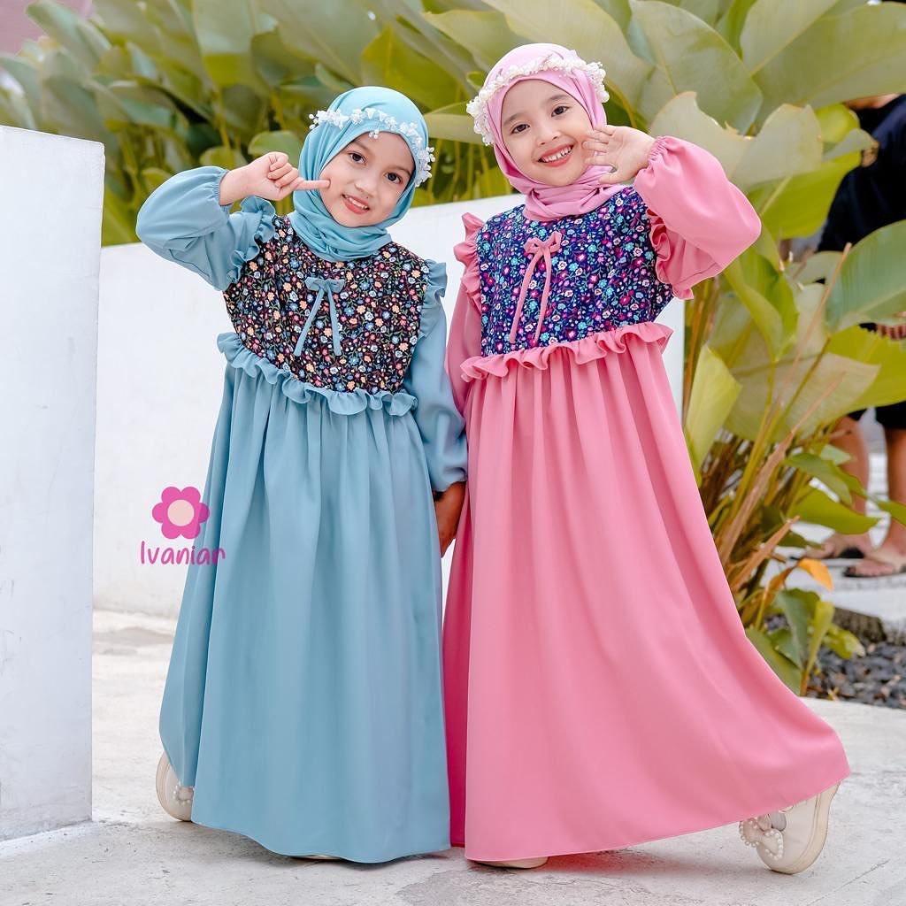 Grosir CIKITA set Dress Baju Gamis Syari USIA 7-12 TAHUN Muslim Remaja Wanita Perempuan// Dress gamis anak Remaja