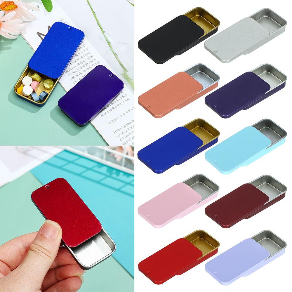 Chookyy Kotak Besi Mini Slide Cover Wadah Metal Organizer Rumah Kaleng Kosong Pill Cases