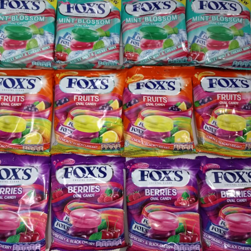 Permen FOX'S / FOX'S Crystal Clear Varian Fruits, Mint Blossom, Berries Oval Candy 125 gram