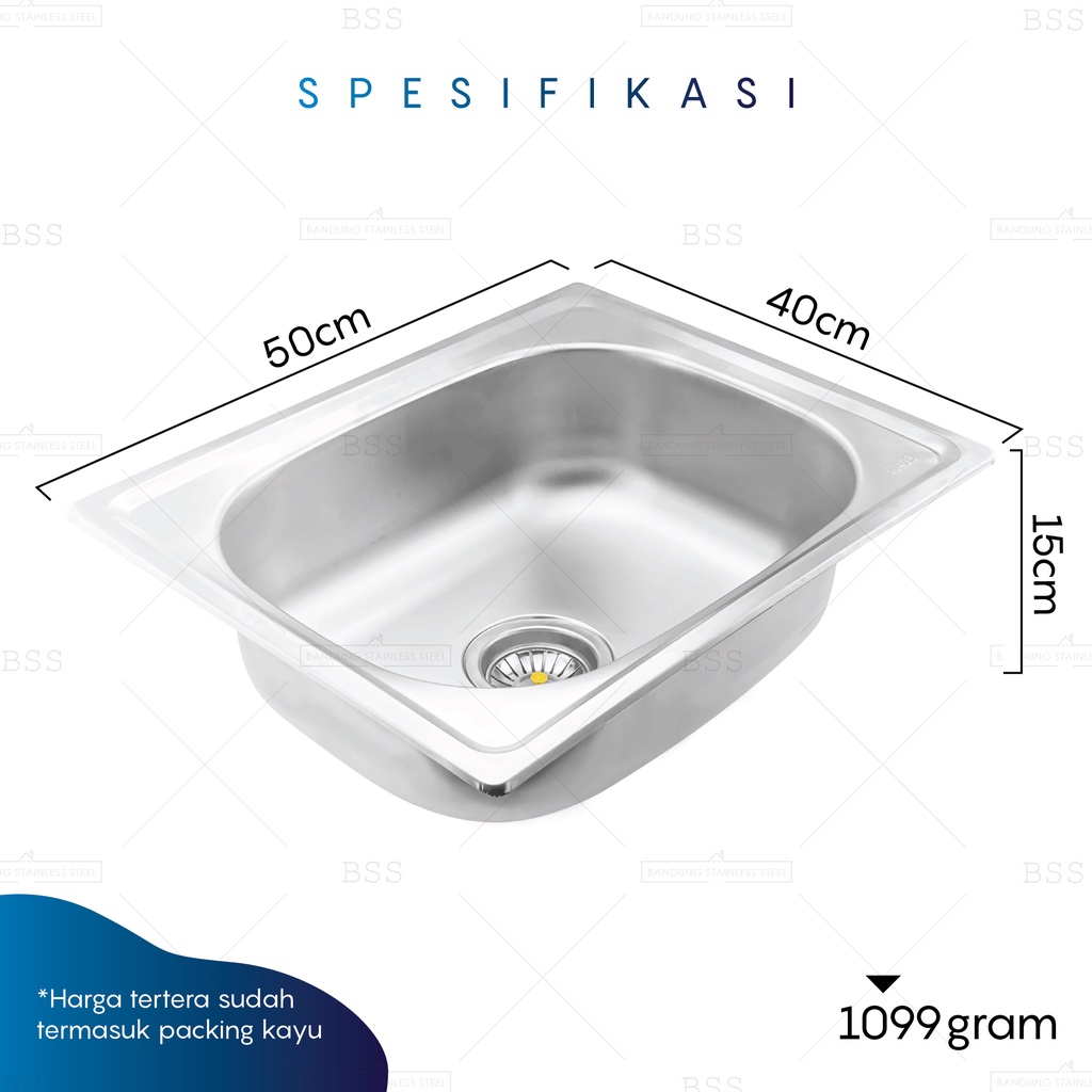 Kitchen sink 5040 bak tempat cuci piring stainless steel murah tinggi 1 lubang