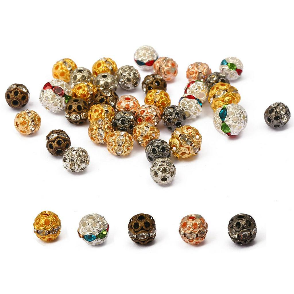 20pcs Manik-Manik Bola Kristal Berlian Imitasi Bahan Tembaga Ukuran 6mm 8mm Untuk Membuat Perhiasan