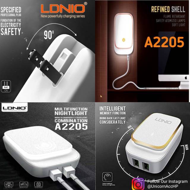 MQ Charger dual USB wall charger with LED light original LDNIO A2205