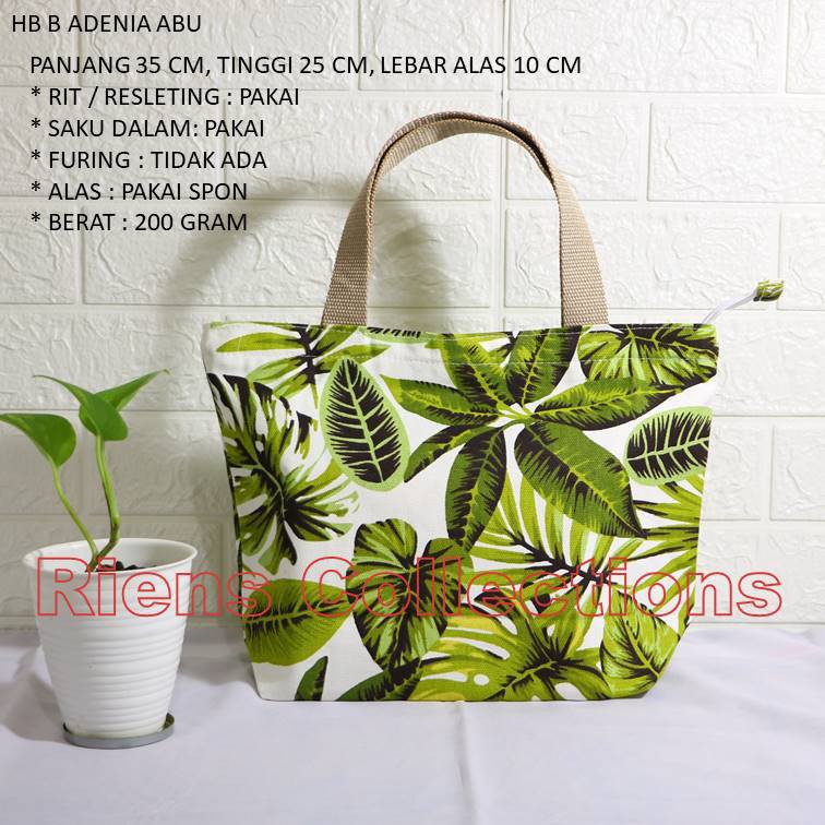 HANDBAG BESAR BAHAN KANVAS MOTIF ADENIA HIJAU / TAS KANVAS / TAS WANITA / RIENS COLLECTIONS