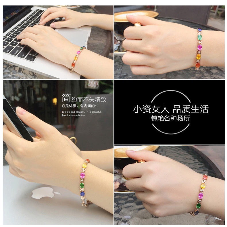 Gelang Batu Permata Warna-Warni Pelangi 18K Bahan Stainless Gaya Korea Untuk Wanita