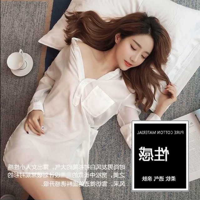 zu9042 Babydoll Berkerah Kemeja Kantong Lingerie Sleepwear Chiffon Putih White Hitam Blac kAa8495 Bb1490-3