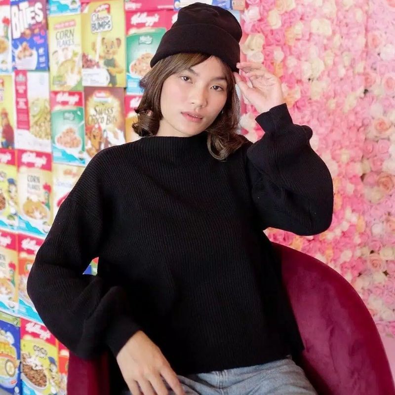 blouse rajut model balon premium