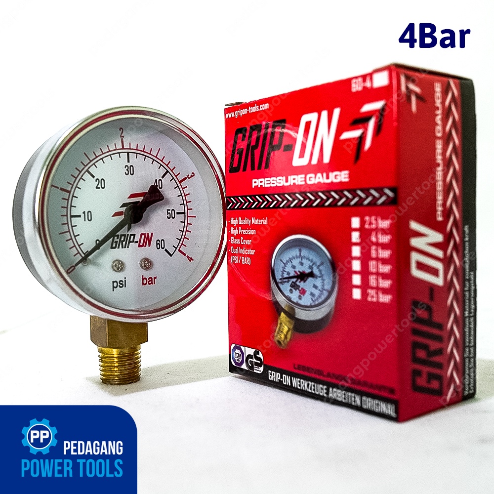 GRIP ON PRESSURE GAUGE 4 BAR ALAT UKUR TEKANAN ANGIN UDARA MANOMETER