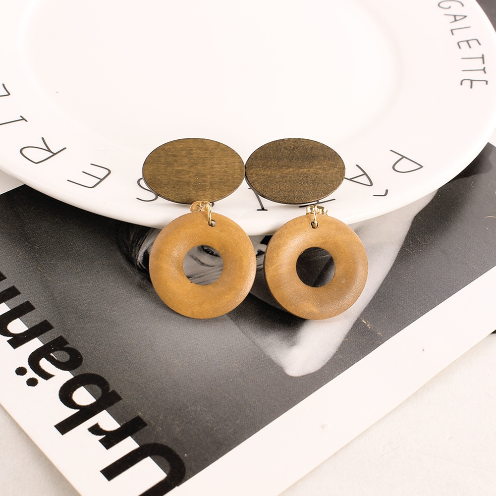 Hu Hu Hu Hu Hu Alat Bantu Pasang Kacamata♡ Anting Stud Bentuk Lingkaran Bahan Kayu Gaya Vintage Untuk Wanita