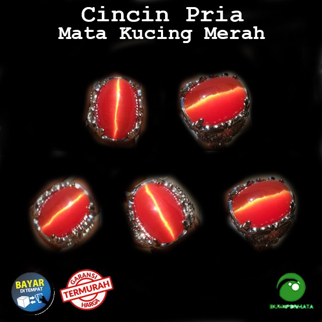 Batu Cincin Pria Wanita Akik Mata Kucing Merah Size Kantoran