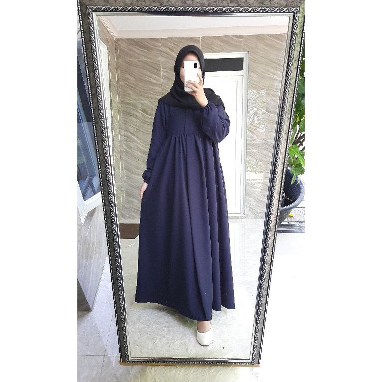Gamis wollycrepe / ITY crepe / dress basic Polos SERI 1-Basic NAVY