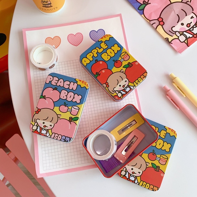 Thequeendom - Kotak Perhiasaan Penyimpanan Kaleng Mini Aksesoris Photocard PC Sticker Lucu Portable