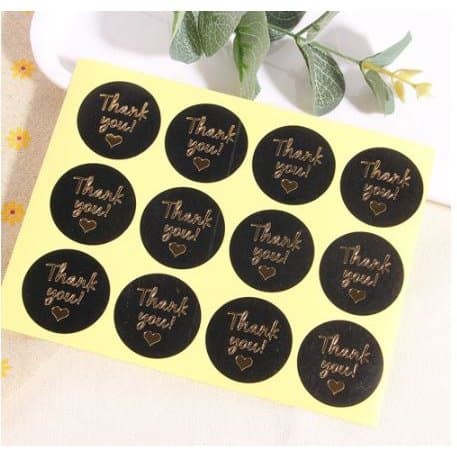 Paper Tags Sticker THANK YOU - Round Black 4 Style (1sheet/12pcs)