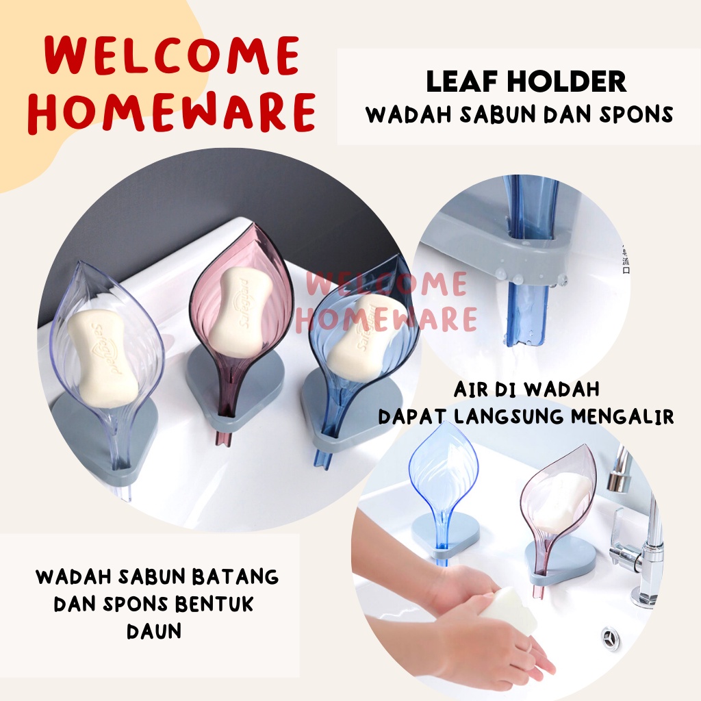 Leaf Holder Self-Draining Wadah Sabun Baang Spons Tempel Wastafel