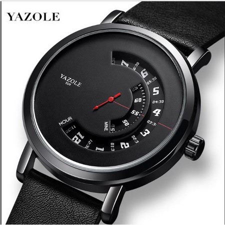 Jam Tangan Pria Yazole 509 Strap Kulit Sintetis Hitam / Modern Sport Watch Yazole Waterproof Import