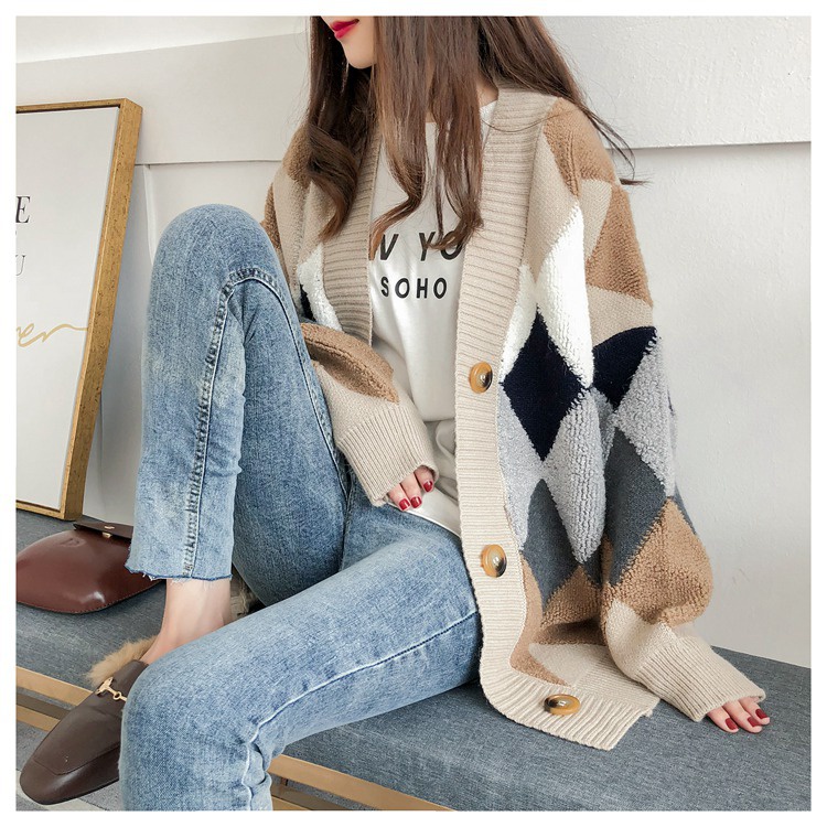 #Sisjuly# Wanita Baru Korea Sweater Cardigan Top Lazy Wind Sweater Rajut Tebal