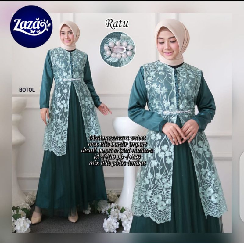 Gaun pesta muslim gamis pesta maxmara mix tile payet mutiara Ratu