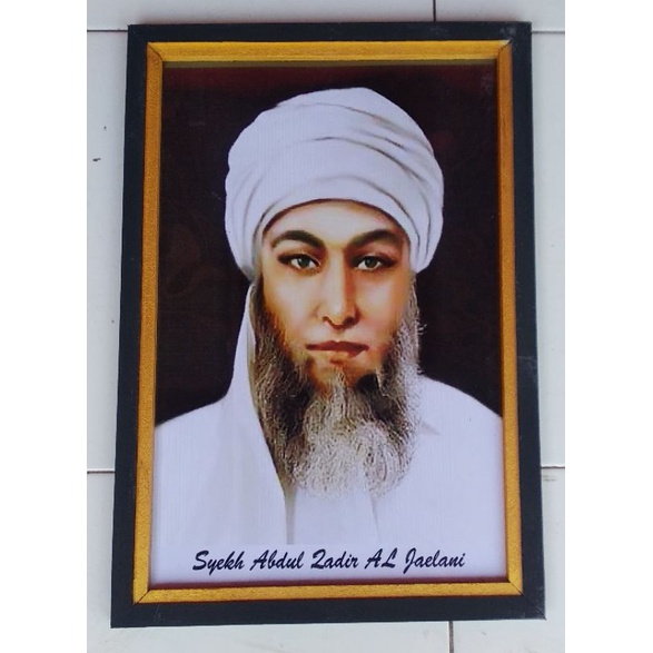 lukisan cetak syekh Abdul Qodir Al Jailani plus bingkai ukuran 65×45