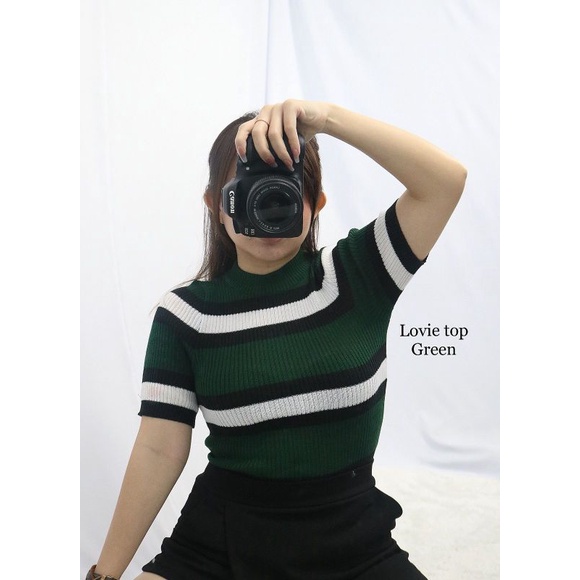 MDLV ~ Lovie Top Rajut Atasan Blouse Stripe Rajut Fashion Wanita