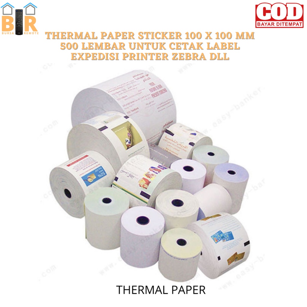 Kertas Thermal / Thermal Paper Sticker 100 X 100 MM 500 LEMBAR UNTUK CETAK LABEL EXPEDISI PRINTER ZEBRA DLL