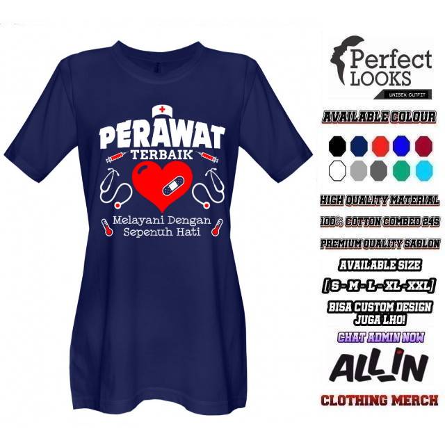 KAOS WANITA PERAWAT TERBAIK MELAYANI DENGAN SEPENUH HATI KAOS PERAWAT NAVY BAHAN COTTON COMBED