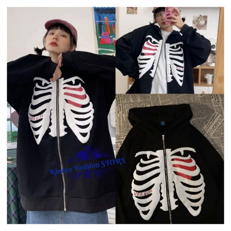 GRUNGE heart BONE / ZIPPER JAKET UNISEX GAMBAR TENGKORAK SKULL