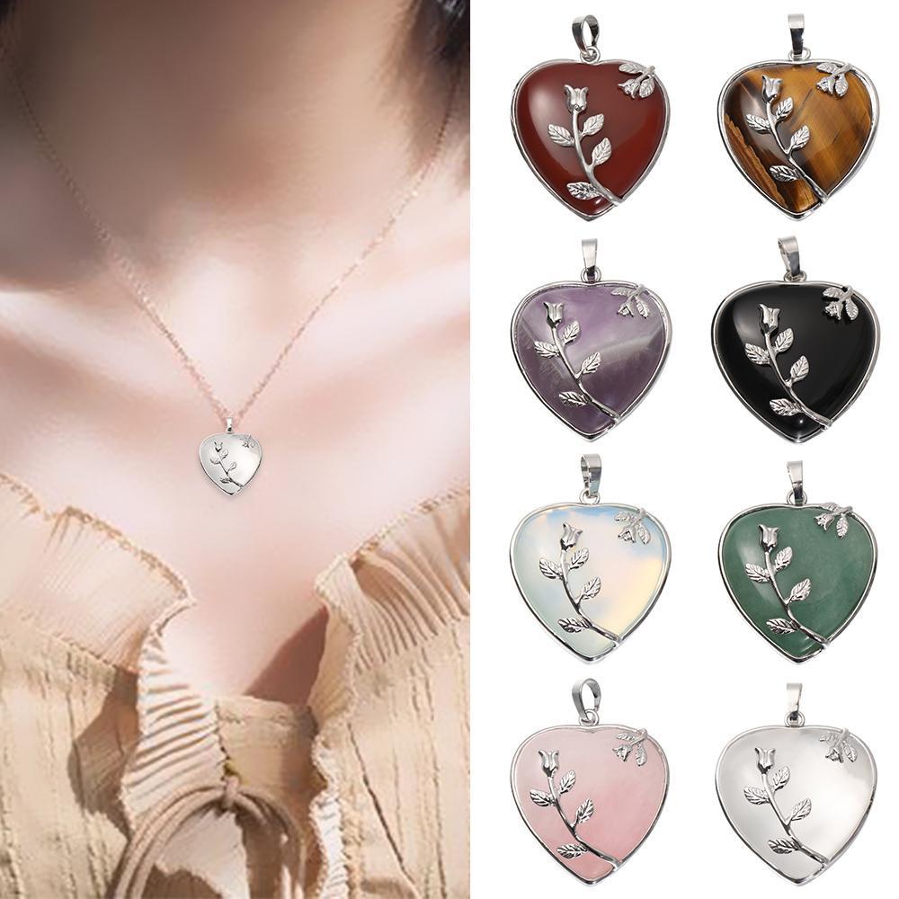 Lily Heart Kalung Liontin Fashion Mineral Batu Permata Chakra Reiki Stone Nature Crystal Quartz