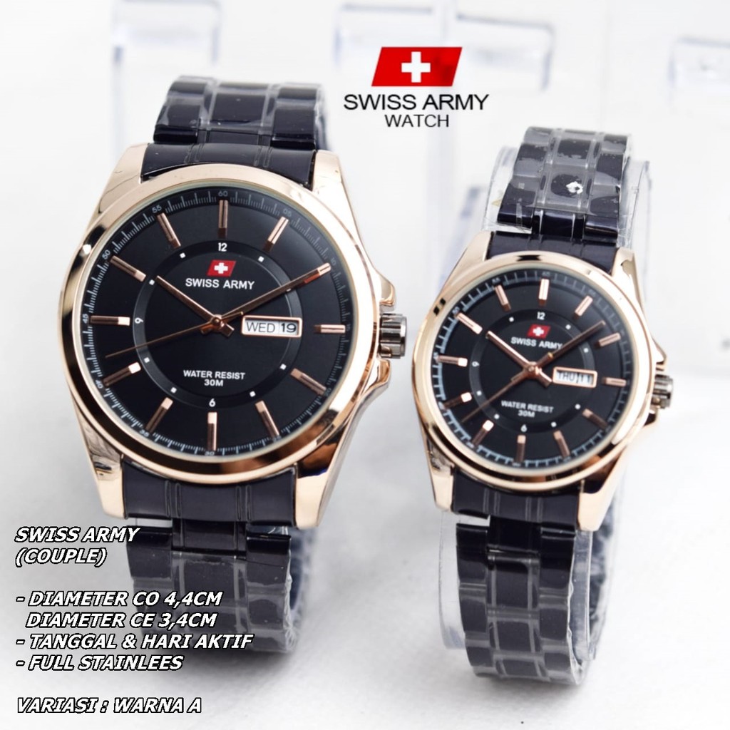 JAM TANGAN COUPLE RANTAI BODY BULAT TANGGAL &amp; HARI AKTIF