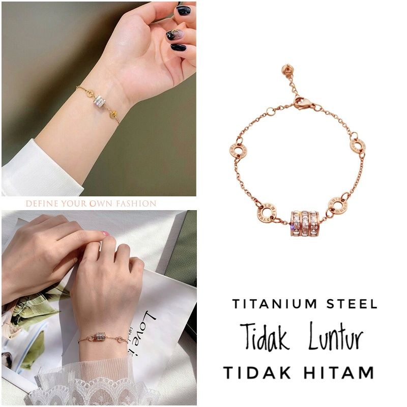 Gelang tangan Titanium wanita Branded Perhiasan Fashion Import Anti Karat GT025 GTHM