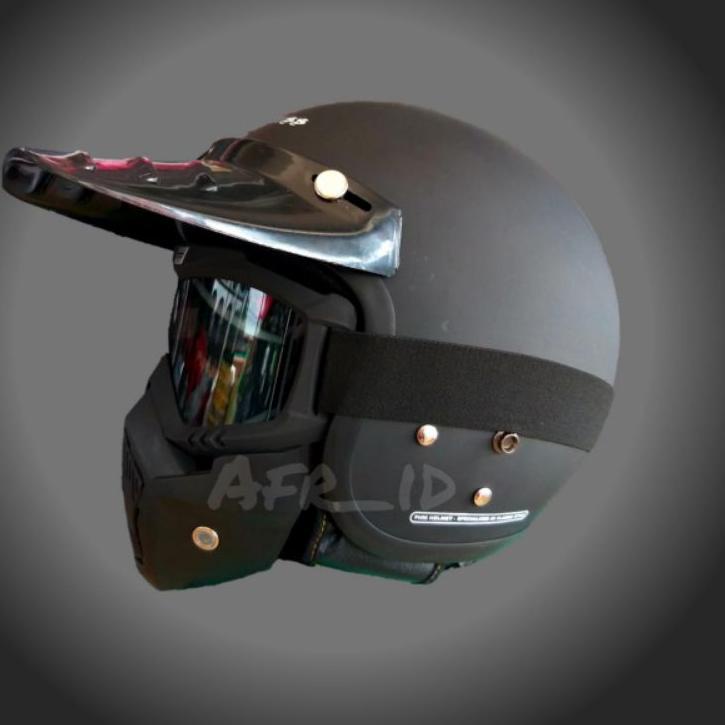 (Recomended) Helm Goggle Mask Topeng Klx Crf Motocross Helem Trail Retro Bogo + Kacamata Gogle googl