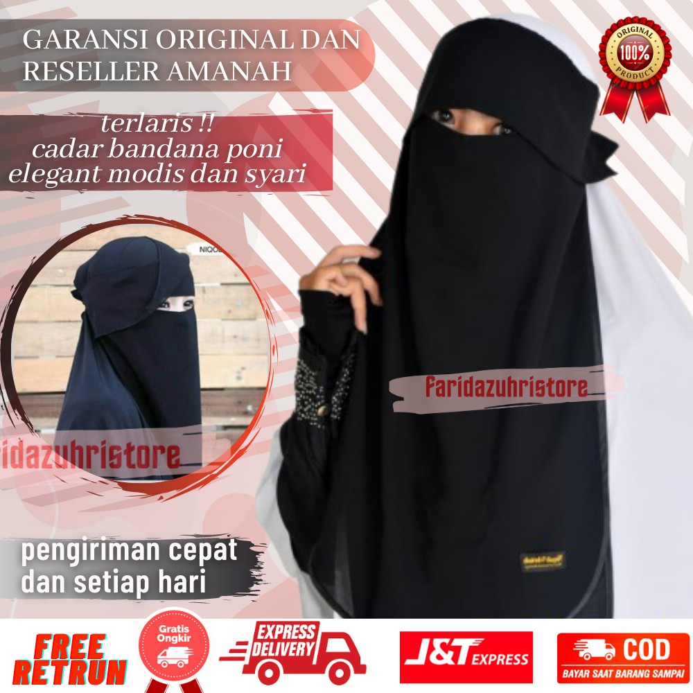 Cadar Niqab Bandana Poni Impor Ori Saudi List Sifon Silk Silky Arab Jetblack Original Ceruty 2 Layer