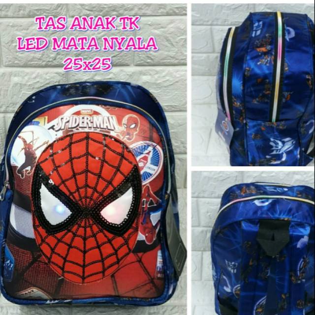 TAS ANAK SPIDERMAN LED MATA NYALA TAS ANAK PAUD TK