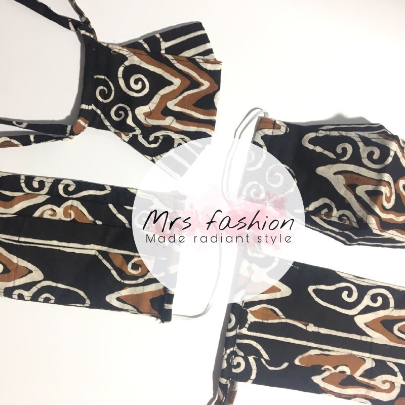masker kain hijab motif batik mega mendung earloop headloop duckbill mask 2 lapis tali karet