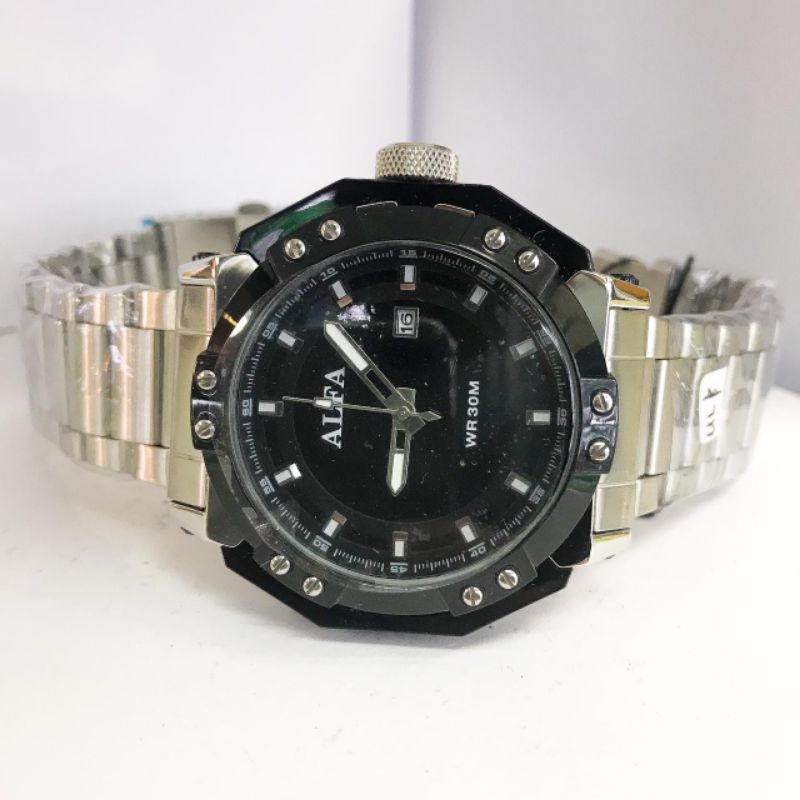 Jam Tangan Fashion Pria ALFA Original Garansi 1 Year 502-DW Stainless Steel Tgl Aktif Free Box - COD
