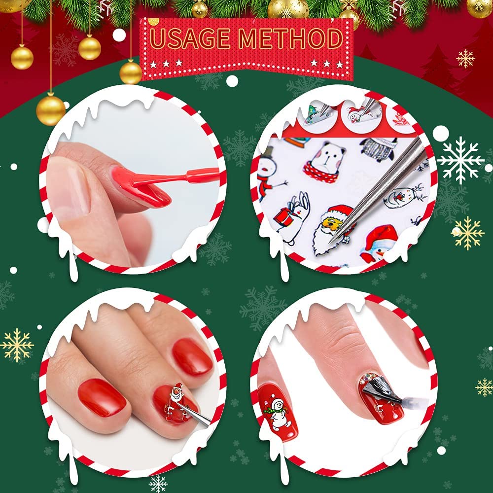 Random Color Christmas Nail Art Stickers/ 3D Self-adhesive Nail Decals/ Santa Claus Snowflake Nail Design