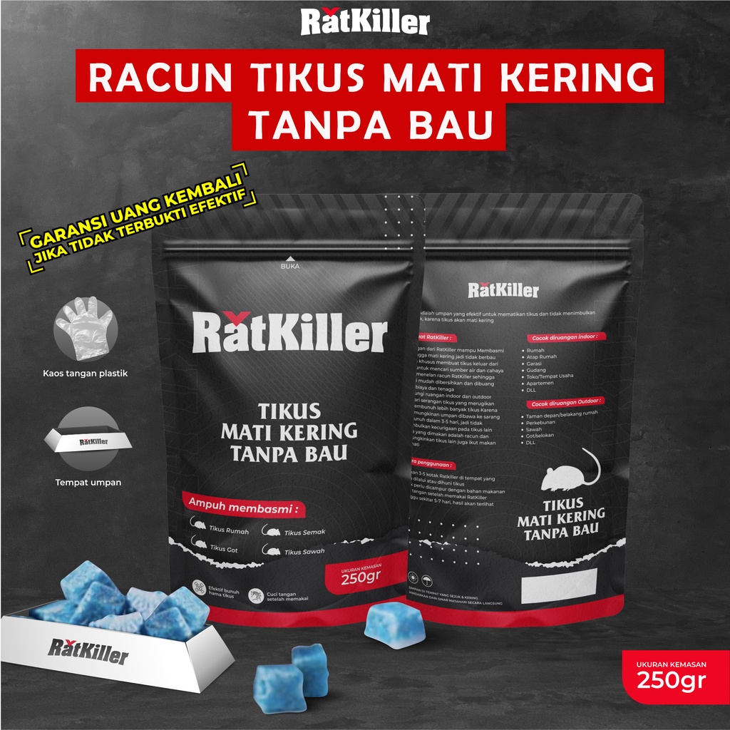 RatKiller Racun Tikus Mati Kering Tanpa Bau 250 Gram Ampuh Original Bergaransi