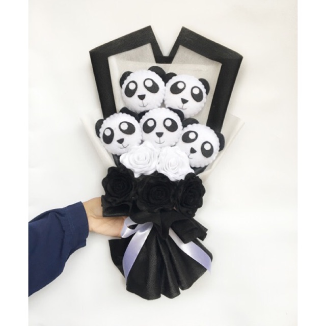 Buket flanel karakter panda buket murah felt flowers Buket flanel karakter panda buket murah felt flowers