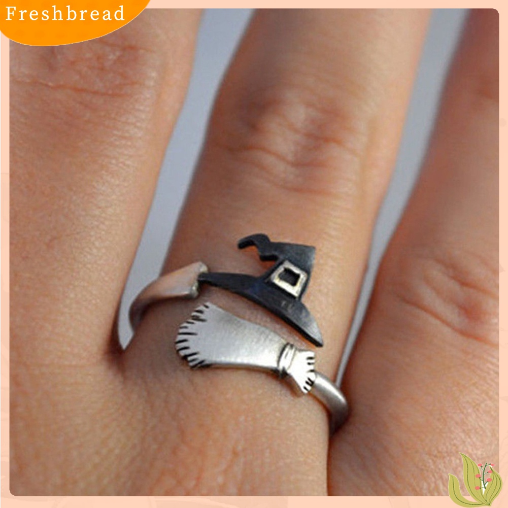 Terlaris Cute Women Halloween Witch Hat Broom Open Finger Ring Adjustable Jewelry Gift