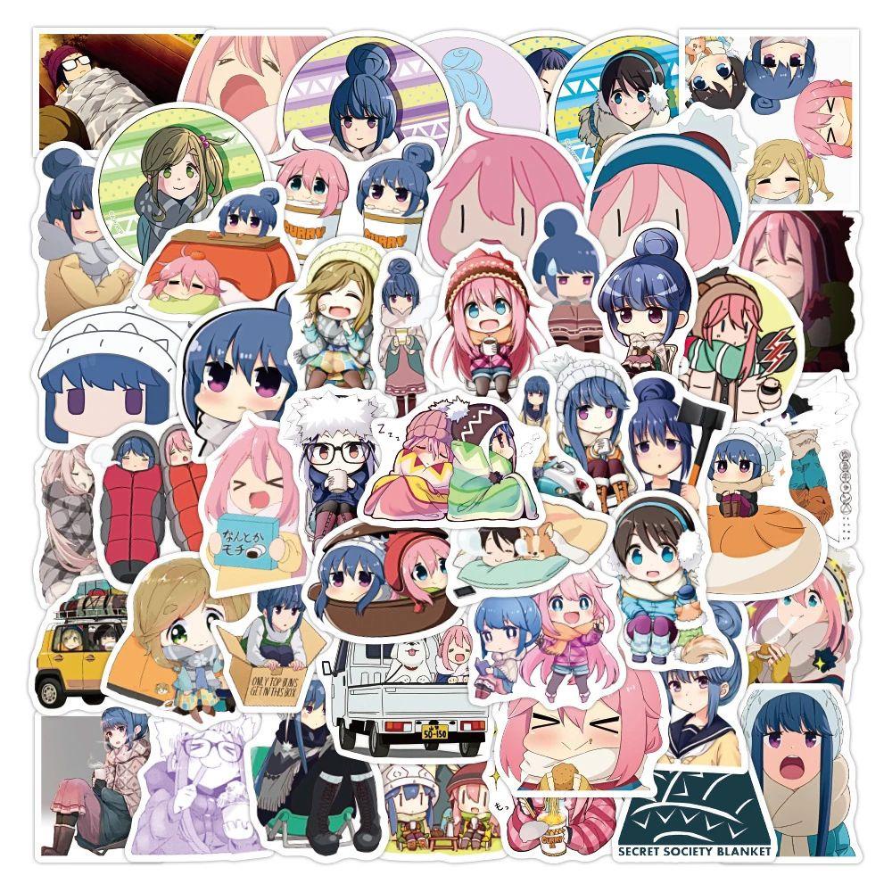 Lanfy Yuru Camp Lucu Tahan Air Kawaii Self-Adhesive Stationery Stiker Koper Stiker Ponsel Dekorasi Skateboard Stiker Graffiti Stickers