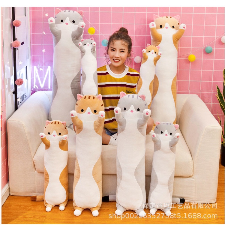 Boneka panjang kucing polos  model guling bahan plush